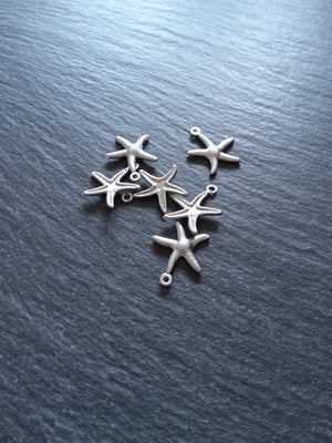 10 or 50 Star Fish Charms Antique Silver Tone Surgical 316 Steel 18x15x2mm