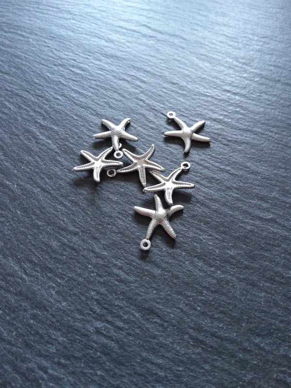 10 or 50 Star Fish Charms Antique Silver Tone Surgical 316 Steel 18x15x2mm