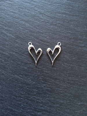 4 or 20 Heart Charms Silver Tone Alloy 24x15mm