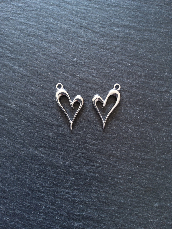 4 or 20 Heart Charms Silver Tone Alloy 24x15mm