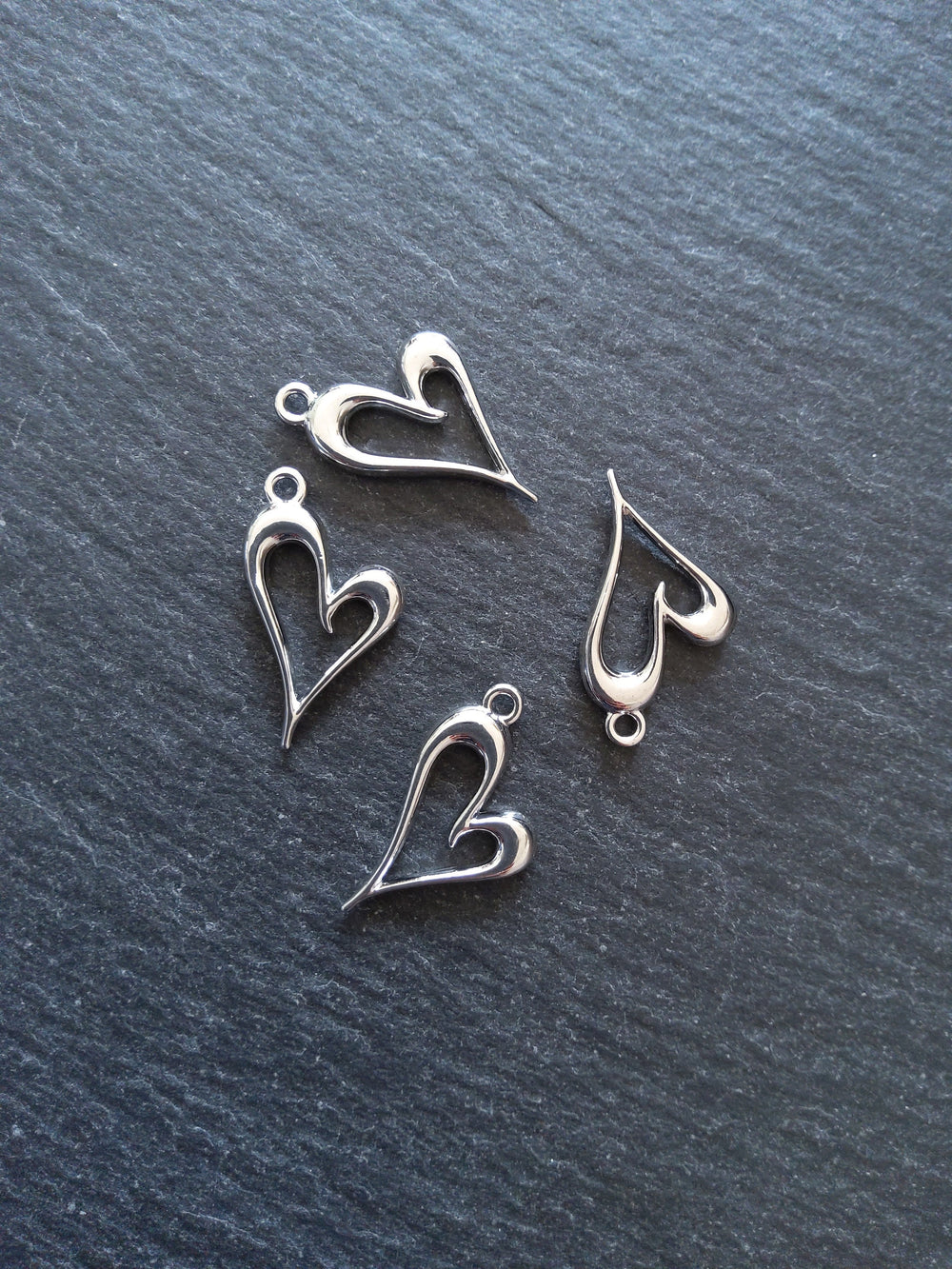 4 or 20 Heart Charms Silver Tone Alloy 24x15mm