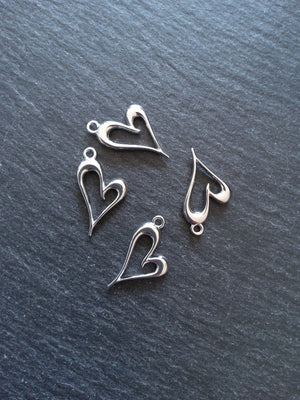 4 or 20 Heart Charms Silver Tone Alloy 24x15mm
