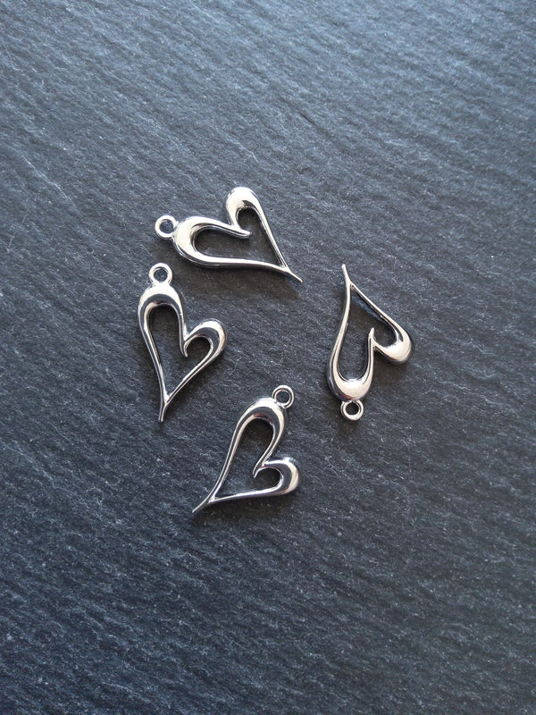 4 or 20 Heart Charms Silver Tone Alloy 24x15mm
