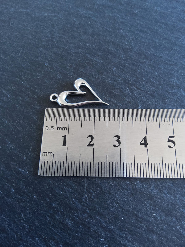 4 or 20 Heart Charms Silver Tone Alloy 24x15mm