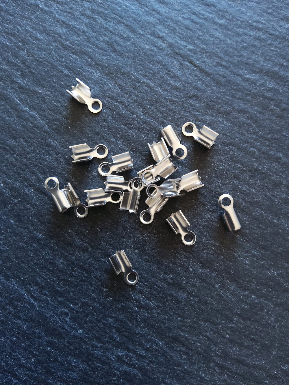 20 or 100 Stainless Steel Folding 9x4mm Crimp End Findings for approx. 2.5mm cord