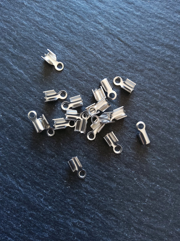 20 or 100 Stainless Steel Folding 9x4mm Crimp End Findings for approx. 2.5mm cord