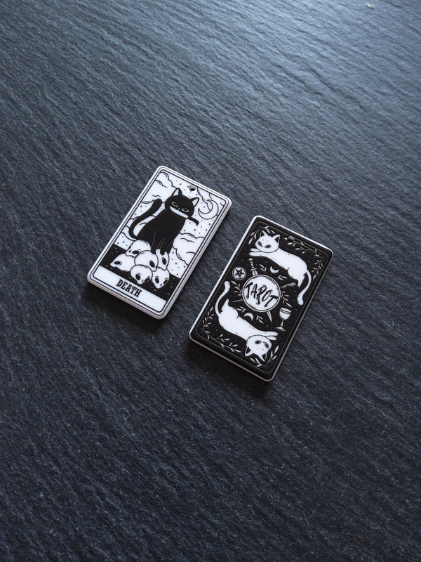 2 or 10 Death Cat Tarot Card Charms White & Black Resin 38x23mm - ContentedCatz