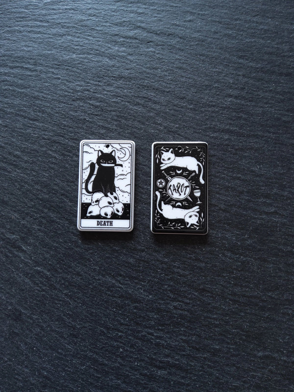 2 or 10 Death Cat Tarot Card Charms White & Black Resin 38x23mm - ContentedCatz
