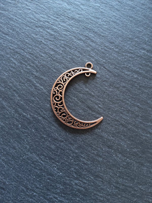 6 or 30 Antique Copper Tone Crescent Moon Alloy Connector Pendants Design 37x31mm Nickel FREE