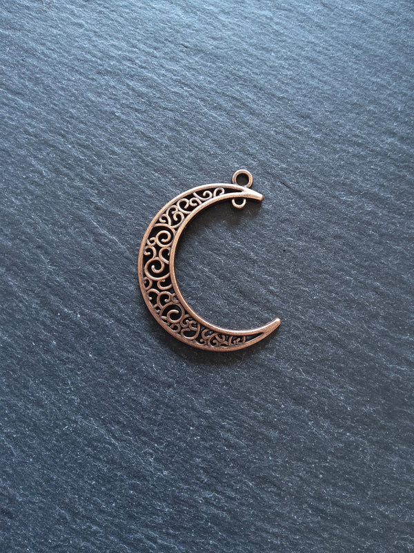6 or 30 Antique Copper Tone Crescent Moon Alloy Connector Pendants Design 37x31mm Nickel FREE