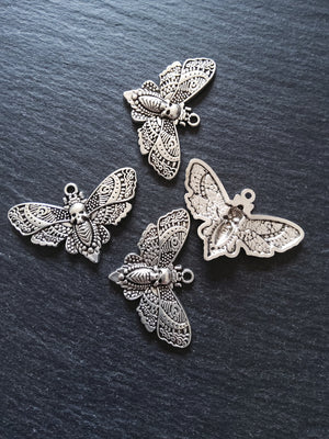4 or 20 Large Moth Charms Antique Silver Alloy 43x27mm