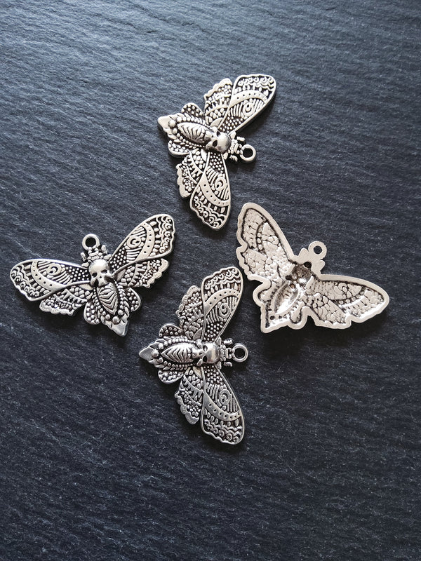 4 or 20 Large Moth Charms Antique Silver Alloy 43x27mm