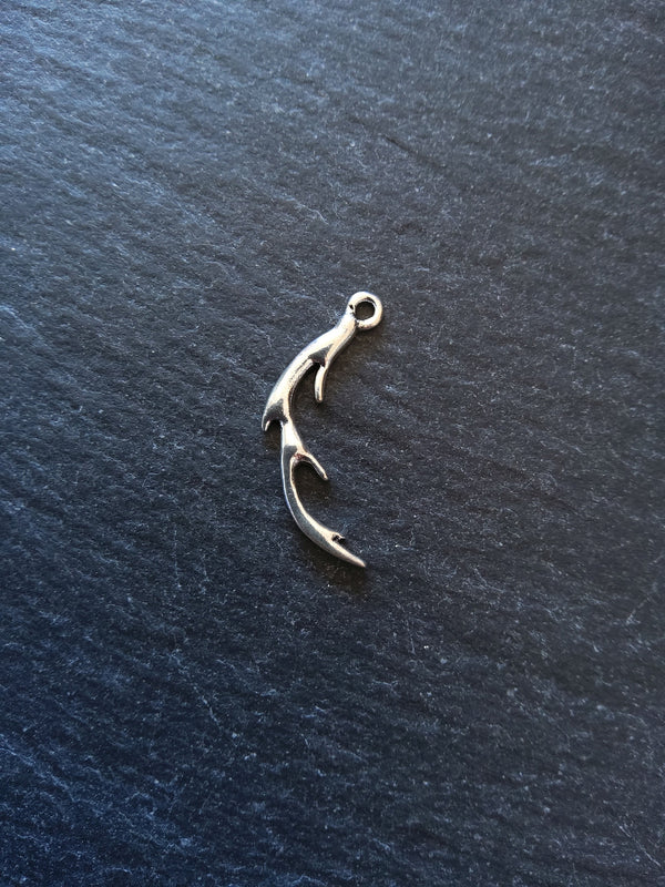 10 or 50 Antler Charms Antique Silver Tone 25x12mm