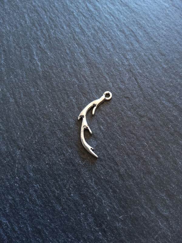 10 or 50 Antler Charms Antique Silver Tone 25x12mm