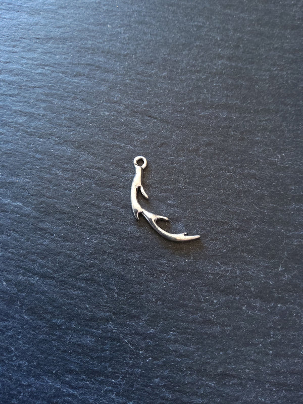10 or 50 Antler Charms Antique Silver Tone 25x12mm