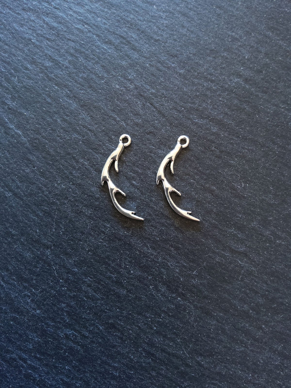 10 or 50 Antler Charms Antique Silver Tone 25x12mm