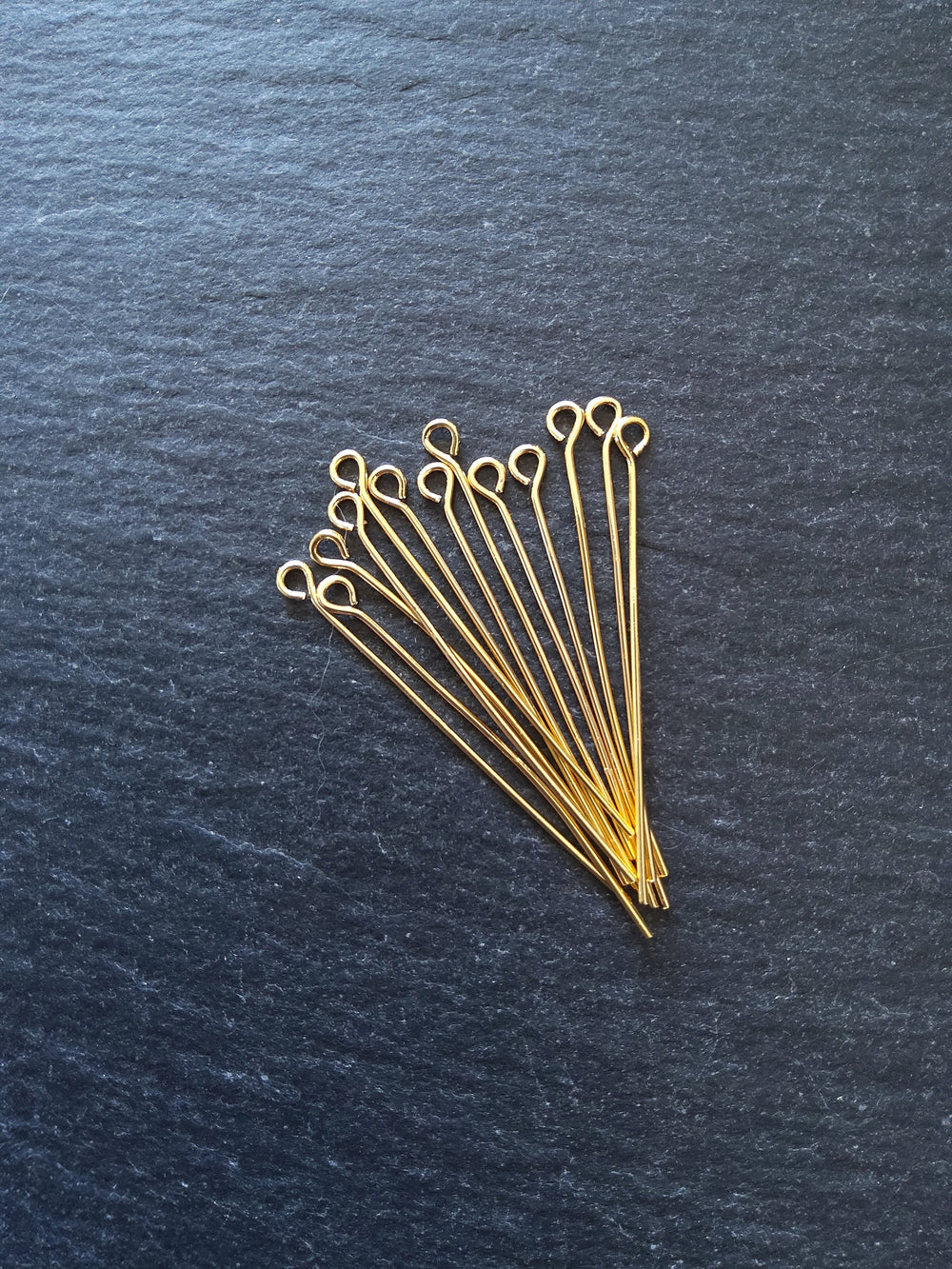 10 or 50 Genuine 18K Gold Plated 40mm Brass Eye Pins 0.7mm (21 gauge)