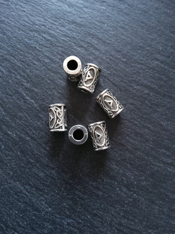 6 or 30 Thurisaz ᚦ Rune Beads Elder Futhark Antique Silver Tone 13x8mm. Large 4.7mm Hole - ContentedCatz