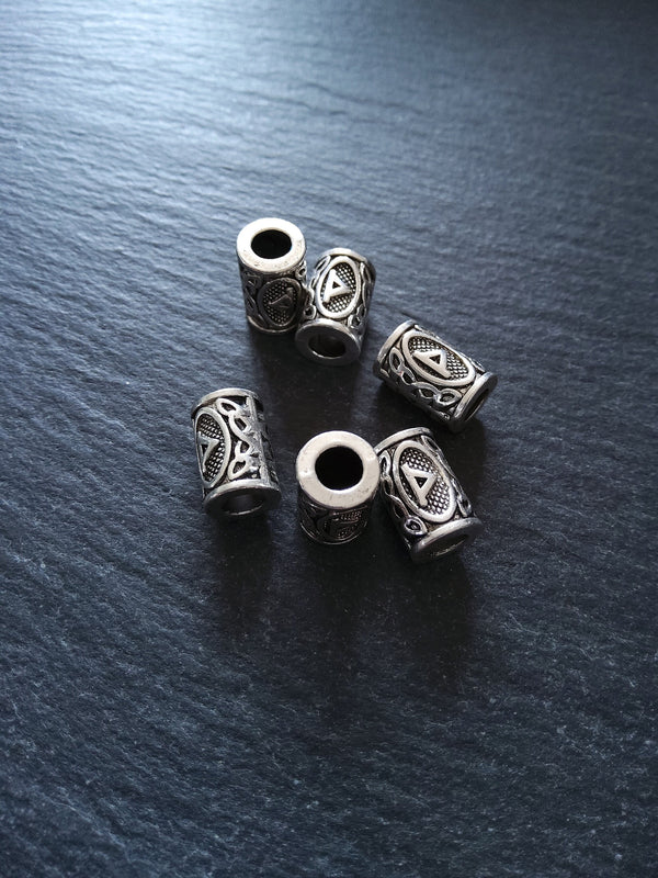 6 or 30 Thurisaz ᚦ Rune Beads Elder Futhark Antique Silver Tone 13x8mm. Large 4.7mm Hole - ContentedCatz
