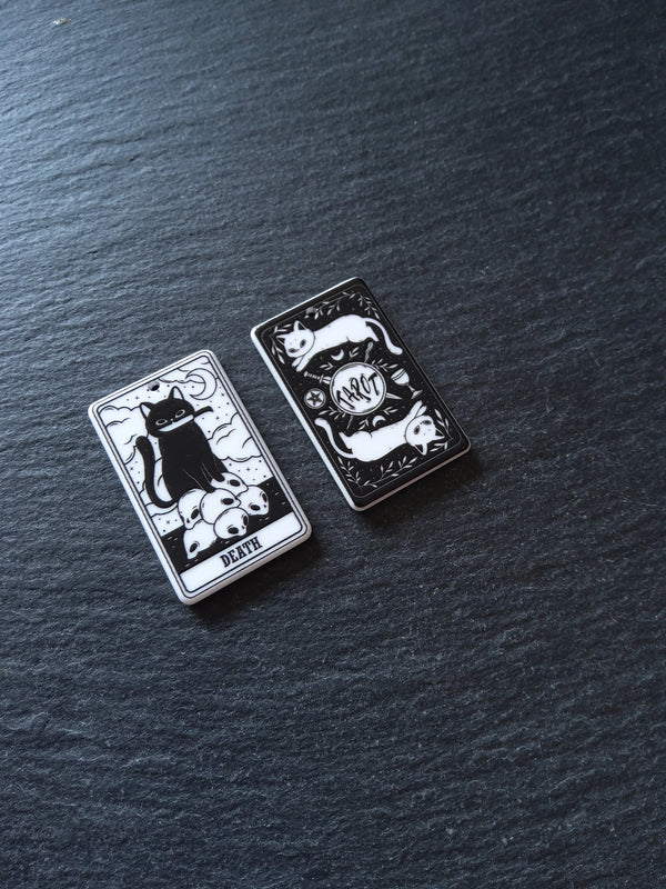 2 or 10 Death Cat Tarot Card Charms White & Black Resin 38x23mm - ContentedCatz