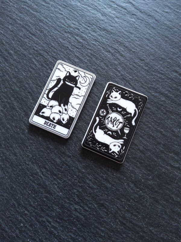 2 or 10 Death Cat Tarot Card Charms White & Black Resin 38x23mm - ContentedCatz