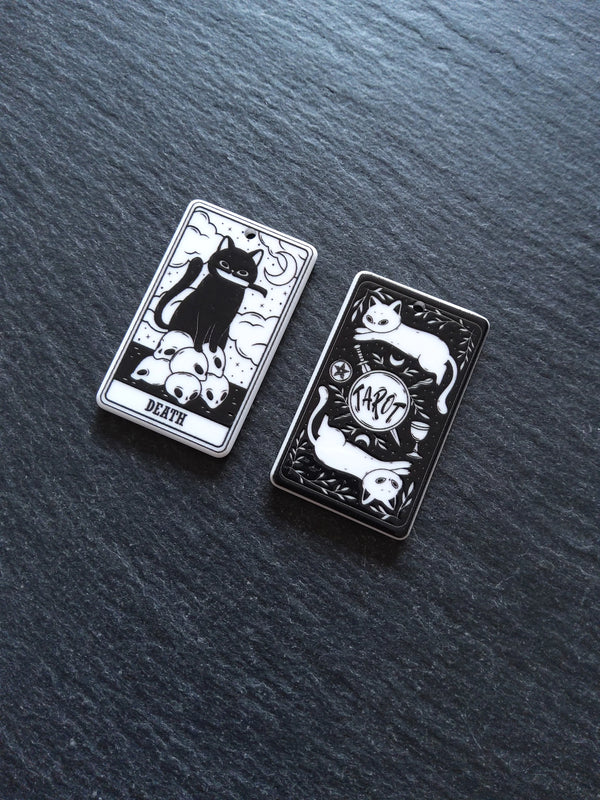 2 or 10 Death Cat Tarot Card Charms White & Black Resin 38x23mm - ContentedCatz