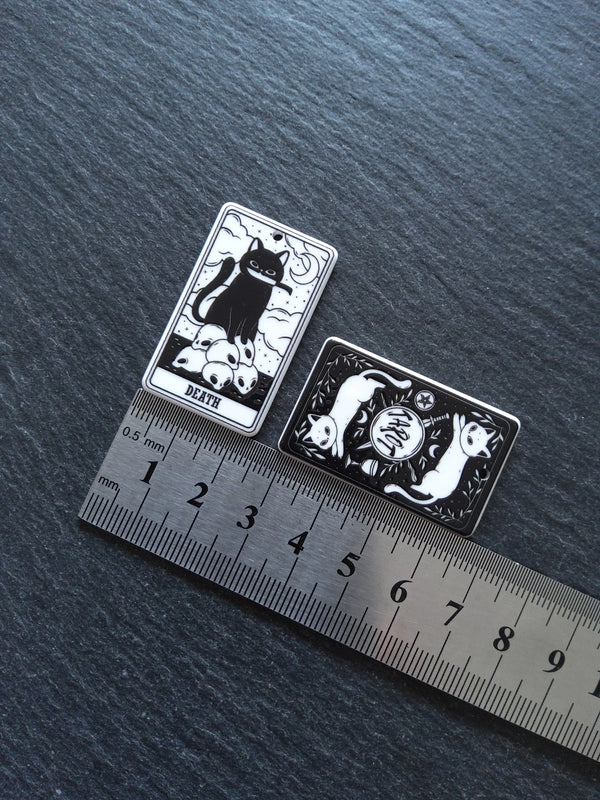 2 or 10 Death Cat Tarot Card Charms White & Black Resin 38x23mm - ContentedCatz