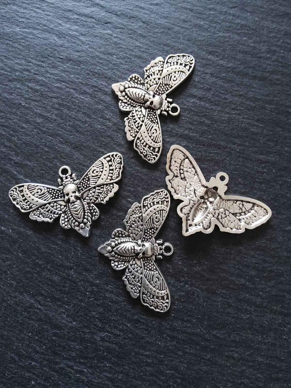 4 or 20 Large Moth Charms Antique Silver Alloy 43x27mm
