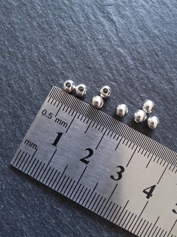 10 or 50 925 Sterling Silver Plated Solid Brass 4mm Smooth Round Ball Spacer Beads 1.2mm Hole