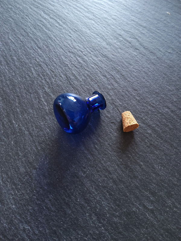 2 or 10 Little Glass Bottles Cobalt Blue Flat Bottom with Cork Stopper Size 27x21mm