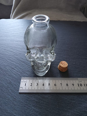 1 or 5 Large Clear Glass Skull Bottles with Cork Stopper 120ml Size 90x60mm (3.5"x2.4") - ContentedCatz