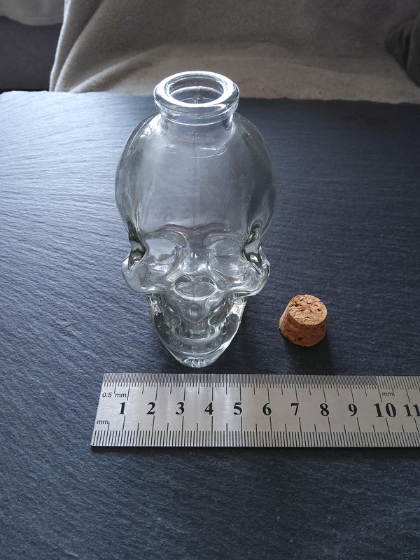 1 or 5 Large Clear Glass Skull Bottles with Cork Stopper 120ml Size 90x60mm (3.5"x2.4") - ContentedCatz