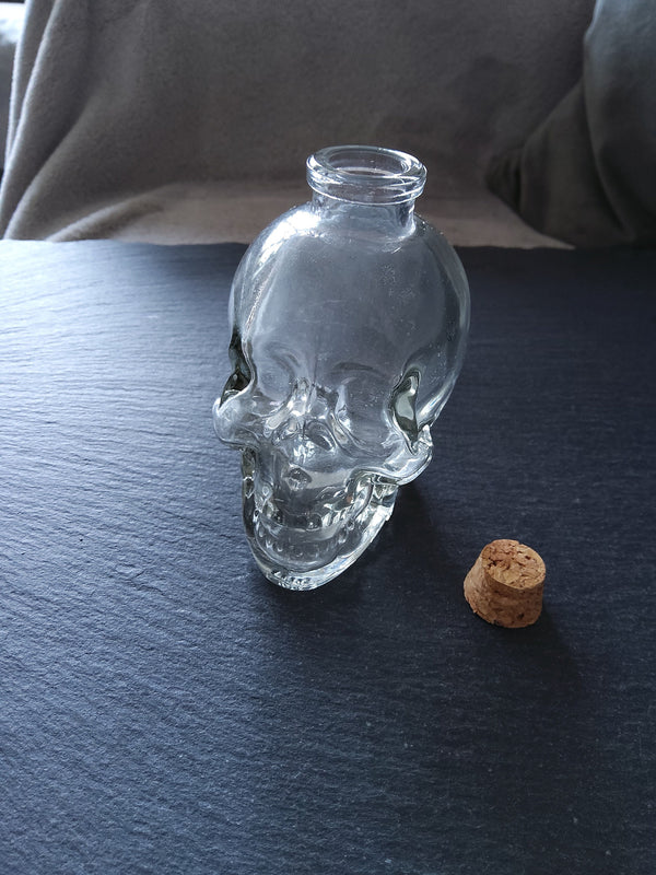 1 or 5 Large Clear Glass Skull Bottles with Cork Stopper 120ml Size 90x60mm (3.5"x2.4") - ContentedCatz