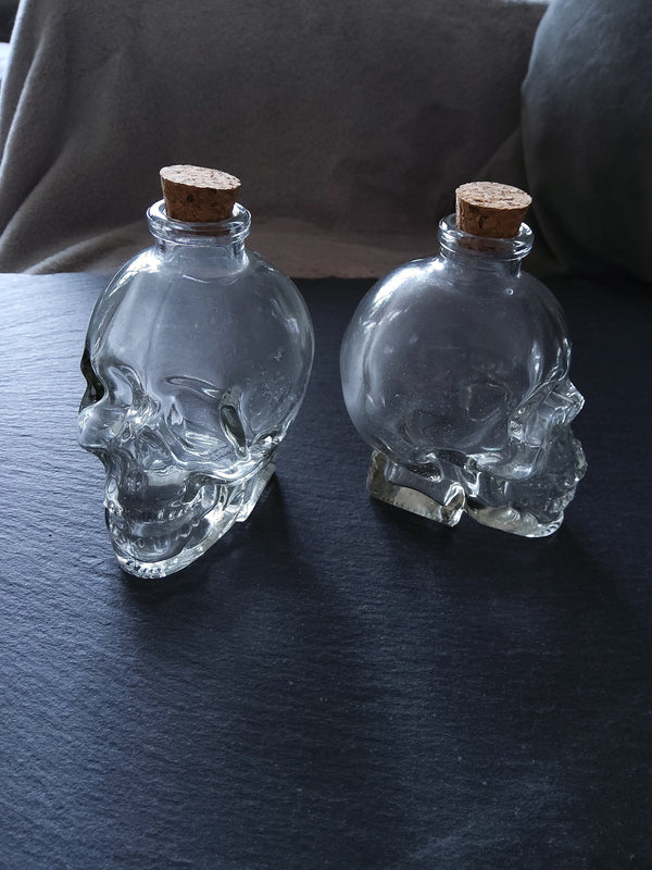1 or 5 Large Clear Glass Skull Bottles with Cork Stopper 120ml Size 90x60mm (3.5"x2.4") - ContentedCatz