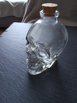 1 or 5 Large Clear Glass Skull Bottles with Cork Stopper 120ml Size 90x60mm (3.5"x2.4") - ContentedCatz