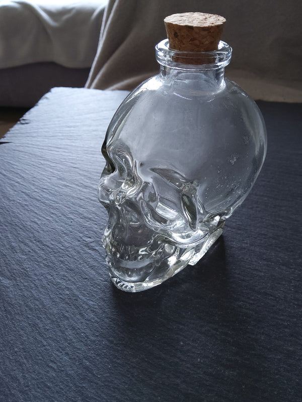 1 or 5 Large Clear Glass Skull Bottles with Cork Stopper 120ml Size 90x60mm (3.5"x2.4") - ContentedCatz