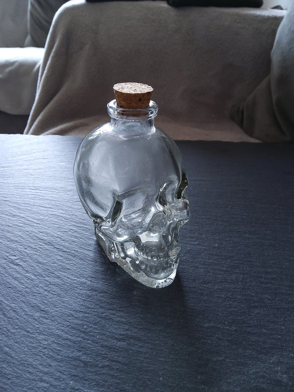 1 or 5 Large Clear Glass Skull Bottles with Cork Stopper 120ml Size 90x60mm (3.5"x2.4") - ContentedCatz