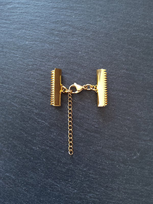 1 or 5 Gold Stainless Steel Crimp End Sets for 25mm (1 inch) Ribbon with Extender Chain