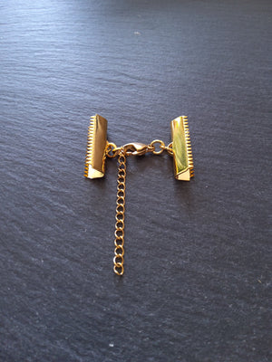 1 or 5 Gold Stainless Steel Crimp End Sets for 25mm (1 inch) Ribbon with Extender Chain