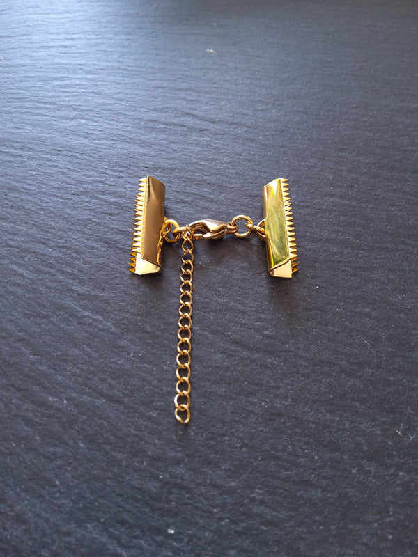 1 or 5 Gold Stainless Steel Crimp End Sets for 25mm (1 inch) Ribbon with Extender Chain