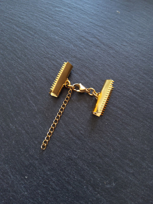 1 or 5 Gold Stainless Steel Crimp End Sets for 25mm (1 inch) Ribbon with Extender Chain