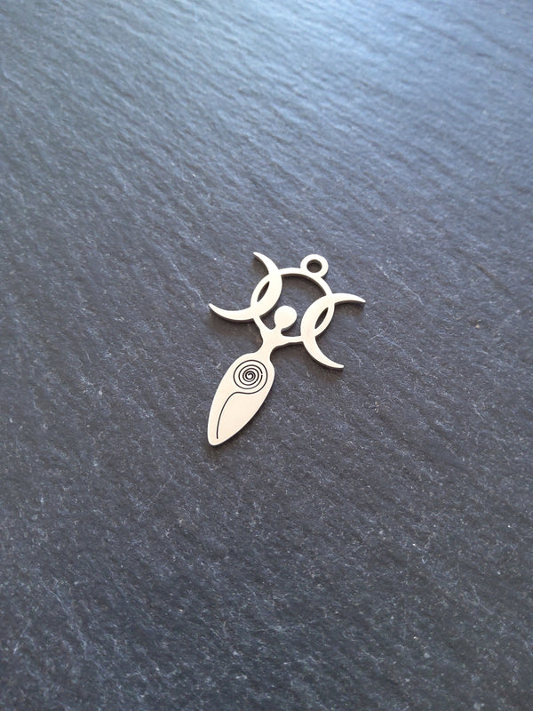 1 or 5 Stainless Steel Triple Moon Goddess Charms 30x20x1mm