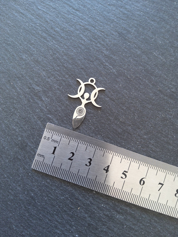 1 or 5 Stainless Steel Triple Moon Goddess Charms 30x20x1mm