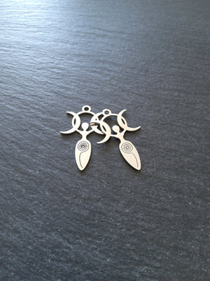 1 or 5 Stainless Steel Triple Moon Goddess Charms 30x20x1mm