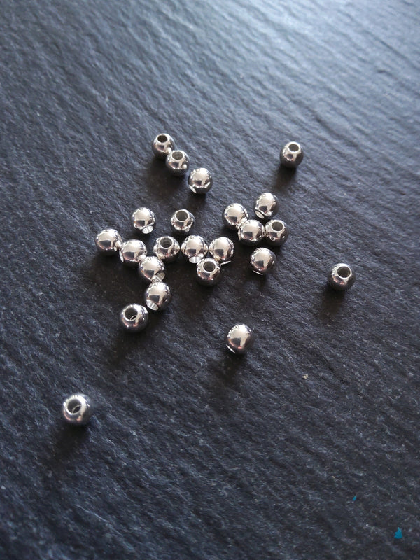 10 or 50 925 Sterling Silver Plated Solid Brass 4mm Smooth Round Ball Spacer Beads 1.2mm Hole