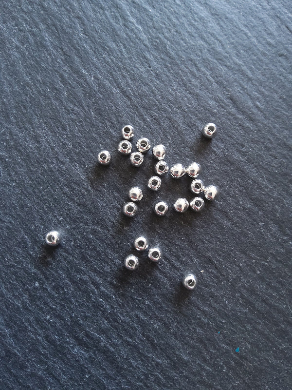 10 or 50 925 Sterling Silver Plated Solid Brass 4mm Smooth Round Ball Spacer Beads 1.2mm Hole