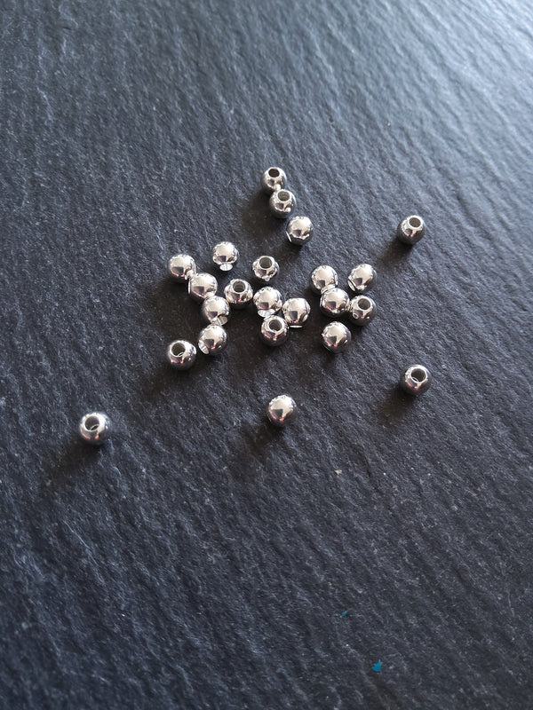10 or 50 925 Sterling Silver Plated Solid Brass 4mm Smooth Round Ball Spacer Beads 1.2mm Hole