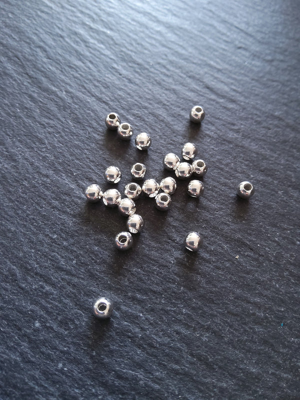 10 or 50 925 Sterling Silver Plated Solid Brass 4mm Smooth Round Ball Spacer Beads 1.2mm Hole