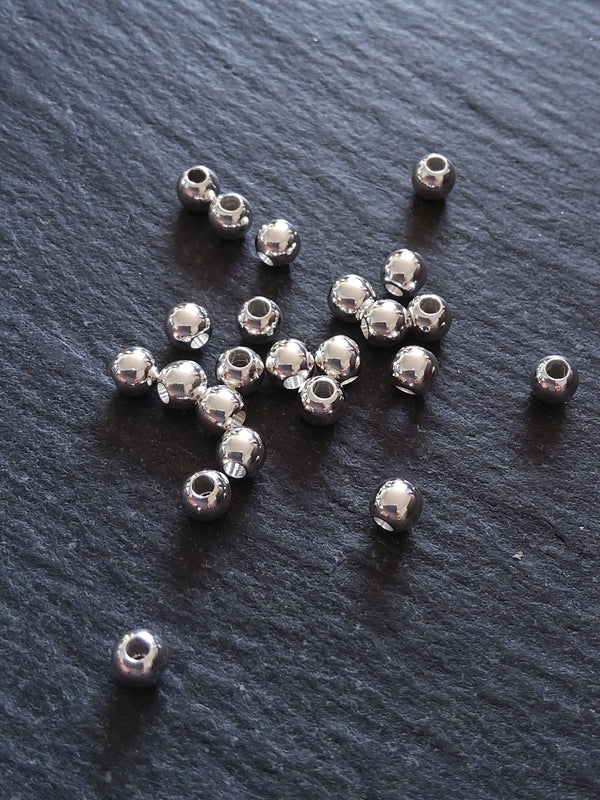 10 or 50 925 Sterling Silver Plated Solid Brass 4mm Smooth Round Ball Spacer Beads 1.2mm Hole