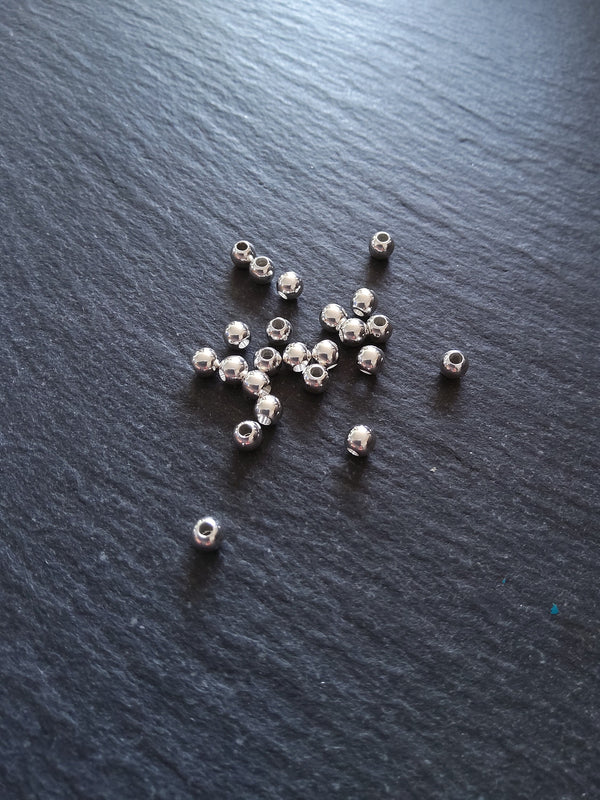 10 or 50 925 Sterling Silver Plated Solid Brass 4mm Smooth Round Ball Spacer Beads 1.2mm Hole